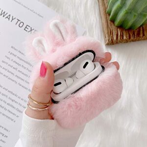 Guppy Compatible with AirPods Pro Furry Bunny Case Girls 3D Cartoon Cute Rabbit Ears Plush Fluffy Warm Carrying Case Soft Protective Case Cover Accessories for AirPods Pro 2019 Pink