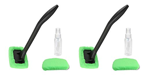 PRIMESTARZ Windshield Cleaner (2 Pack) with 4 Micro Fiber Bonnets, 2 Spray Bottles 8 Piece Set Pivoting Head, Glass Window Cleaner Auto-Home