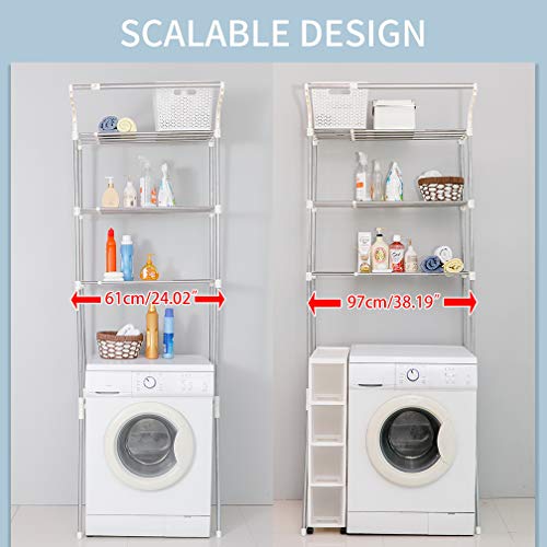 BAOYOUNI Adjustable Laundry Shelf Over Toilet Washing Machine Storage Rack Above Washer Dryer Standing Bathroom Organizer 3-Tier Space Saving Shelving Units, Ivory