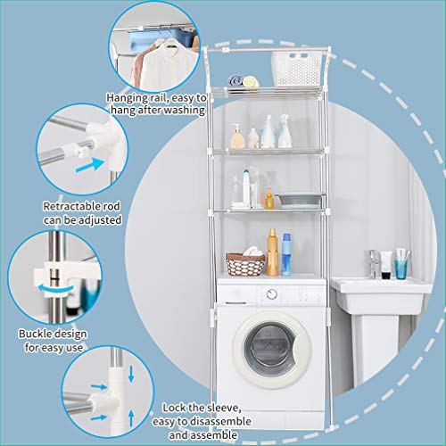 BAOYOUNI Adjustable Laundry Shelf Over Toilet Washing Machine Storage Rack Above Washer Dryer Standing Bathroom Organizer 3-Tier Space Saving Shelving Units, Ivory