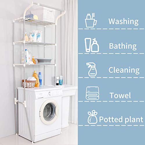 BAOYOUNI Adjustable Laundry Shelf Over Toilet Washing Machine Storage Rack Above Washer Dryer Standing Bathroom Organizer 3-Tier Space Saving Shelving Units, Ivory