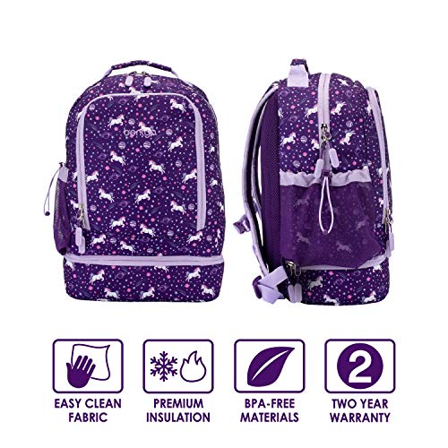 Bentgo 2-in-1 Backpack & Insulated Lunch Bag Set With Kids Prints Lunch Box and 4 Reusable Ice Packs (Unicorn)