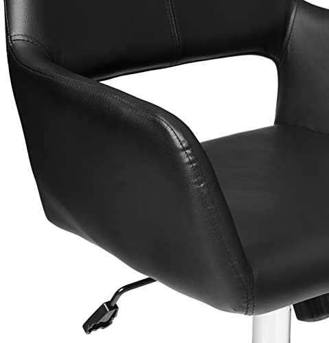CangLong Chair PU Faux Leather Seat Vintage Arm Chair with Metal Legs Classic Swivel Living Room Chairs for Study Room Bedroom Set of 1, Black