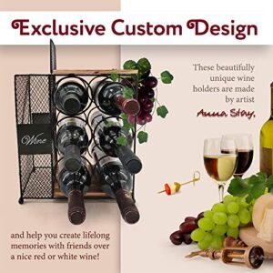 Anna Stay Countertop Wine Rack - Wine Bottle Holder with Cork Storage, Decorative Wine Racks - Wine Gifts for Women & Beautiful Housewarming Gift, Stylish Wine Bottle Holder for Your Home Decor