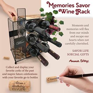 Anna Stay Countertop Wine Rack - Wine Bottle Holder with Cork Storage, Decorative Wine Racks - Wine Gifts for Women & Beautiful Housewarming Gift, Stylish Wine Bottle Holder for Your Home Decor