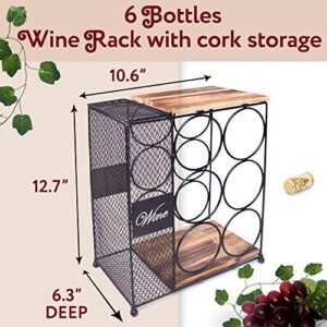 Anna Stay Countertop Wine Rack - Wine Bottle Holder with Cork Storage, Decorative Wine Racks - Wine Gifts for Women & Beautiful Housewarming Gift, Stylish Wine Bottle Holder for Your Home Decor