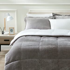 art demo home ultra soft plush sherpa fleece comforter bed set with pillow shams for all season, 3 piece, full/queen size, charcoal grey