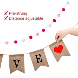 Valentines' Day Banner Set, Heart Shaped Holiday Felt Banner Valentine Burlap Banner Felt Ball Garland Colorful Pom Pom Garland for Party and Home Decoration (Love Theme)