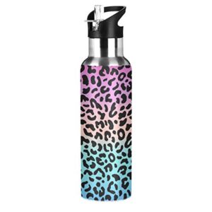 alaza blue pink leopard print water bottle insulated stainless steel travel mug with straw 20 oz christmas birthday gifts