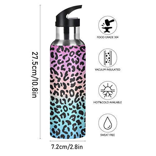 ALAZA Blue Pink Leopard Print Water Bottle Insulated Stainless Steel Travel Mug with Straw 20 Oz Christmas Birthday Gifts