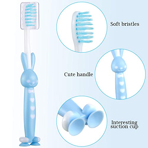 Patelai 12 Pcs Kids Toothbrush for Age 2 and Above Children Manual Toothbrush Set Soft Contoured Bristles Boys and Girls Cute Colorful Toothbrush with Suction Cup for Storage