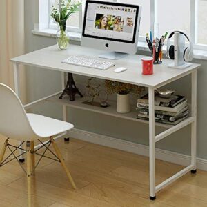 topyl 39inch computer desk with bookshelf,modern sturdy writing desk - family workstation with 2 tier shelves,simple style desk for home office