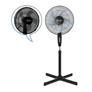 simple deluxe oscillating 16″ 3 adjustable speed pedestal stand fan with fan dust cover for indoor, bedroom, living room, home office & college dorm use, 16 inch, black