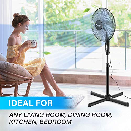 Simple Deluxe Oscillating 16″ 3 Adjustable Speed Pedestal Stand Fan with Fan Dust Cover for Indoor, Bedroom, Living Room, Home Office & College Dorm Use, 16 Inch, Black