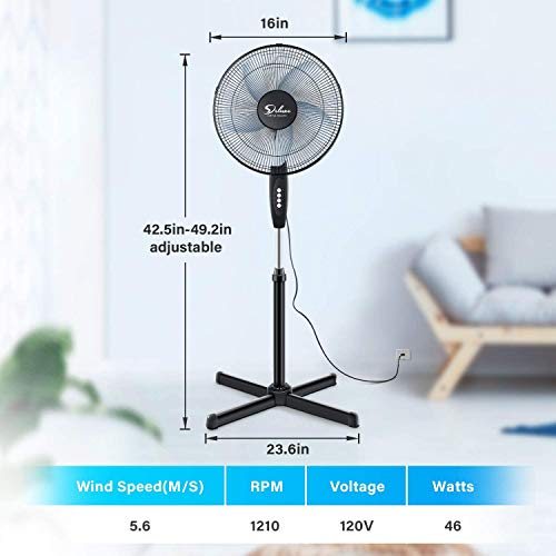 Simple Deluxe Oscillating 16″ 3 Adjustable Speed Pedestal Stand Fan with Fan Dust Cover for Indoor, Bedroom, Living Room, Home Office & College Dorm Use, 16 Inch, Black