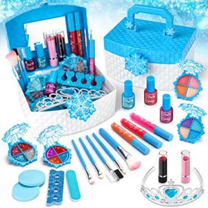 kids makeup kit for girls, washable makeup kit for little girls princess real cosmetic beauty set, gifts for toddles girl pretend play, frozen makeup set for girls toys for 3 4 5 6 7 8 years old girls