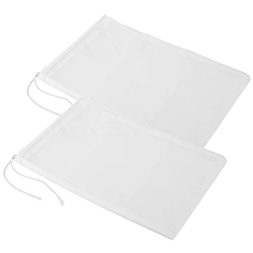 Oumefar Food Strainer Bags, 2Pcs Premium Fine Mesh Straining Bag,300 Nylon Ultra Fine Mesh Bag with Drawstring for Nut Milk Coffee Tea Leaf Wine Drawstring Filter Bag