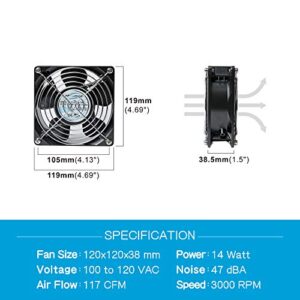 ApolloAir Small Box Fan Wall Mount, High Velocity Powerful 4 Inch Vent Fan with In-Line Switch, Efficient Ventilation 120V AC, 120mm x 38mm Ideal for Small Window and Greenhouse Use