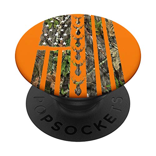 Orange Camouflage American USA Flag Deer Head Hunting Gift PopSockets PopGrip: Swappable Grip for Phones & Tablets