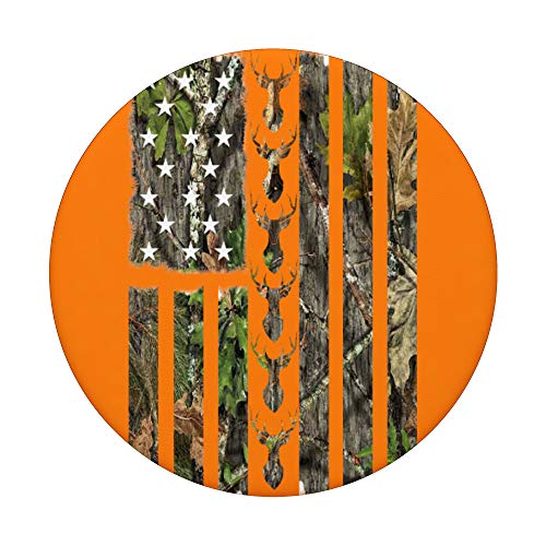 Orange Camouflage American USA Flag Deer Head Hunting Gift PopSockets PopGrip: Swappable Grip for Phones & Tablets