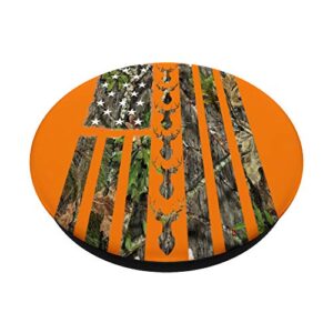 Orange Camouflage American USA Flag Deer Head Hunting Gift PopSockets PopGrip: Swappable Grip for Phones & Tablets