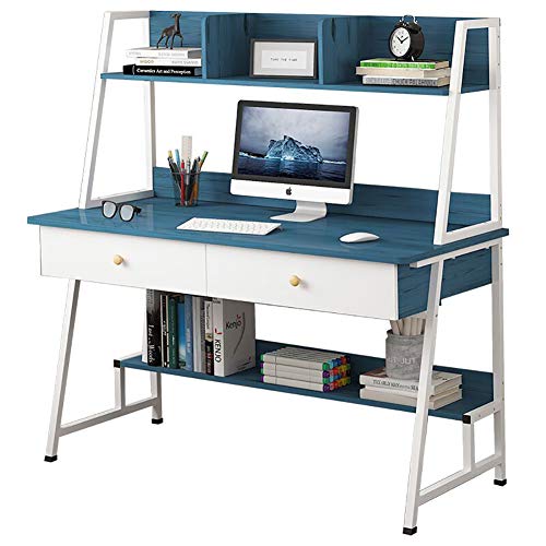 Modern Computer Desk with Bookshelf,Multi-Layer Storage Shelves 2 Drawers,Study Writing Table Gaming Table for Home Office