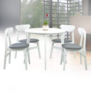 sk new interiors dining room set of 4 yumiko chairs and round dining table kitchen modern solid wood w/padded seat, white color with light gray cushion
