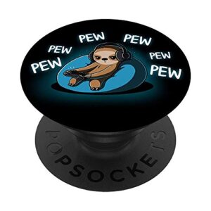 pew pew cute gamer sloth video game controller gaming black popsockets grip and stand for phones and tablets