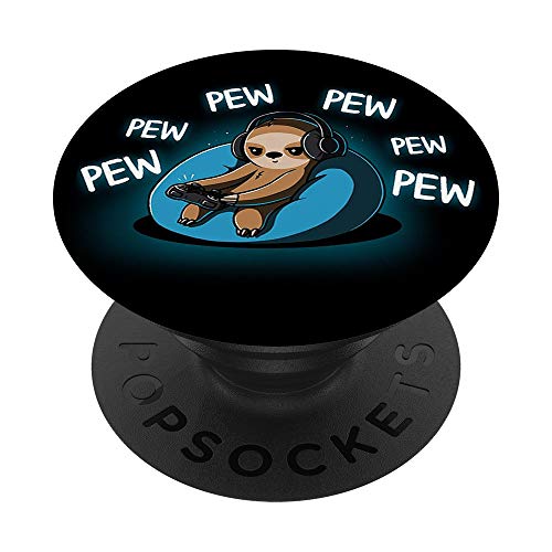 Pew Pew Cute Gamer Sloth Video Game Controller Gaming Black PopSockets Grip and Stand for Phones and Tablets