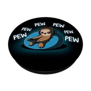 Pew Pew Cute Gamer Sloth Video Game Controller Gaming Black PopSockets Grip and Stand for Phones and Tablets