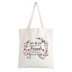 youfangworkshop funny friendship makeup bag - side by side or miles apart reusable canvas tote bag shopping bag long distance friendship gifts for best friend sister bestie girlfriends
