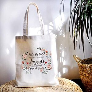 YouFangworkshop Funny Friendship Makeup Bag - Side By Side or Miles Apart Reusable Canvas Tote Bag Shopping Bag Long Distance Friendship Gifts for Best Friend Sister Bestie Girlfriends