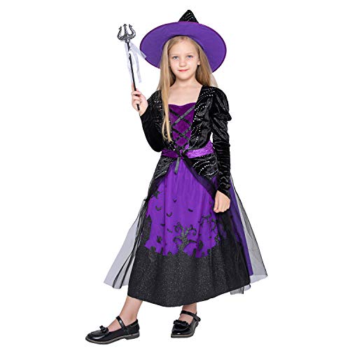 Wesprex Cauldron Witch Costume Set for Girls with Hat & Magic Wand (Medium)