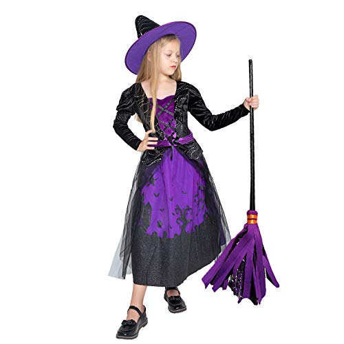 Wesprex Cauldron Witch Costume Set for Girls with Hat & Magic Wand (Medium)