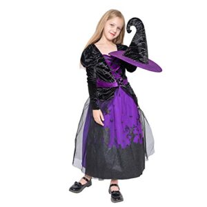 Wesprex Cauldron Witch Costume Set for Girls with Hat & Magic Wand (Medium)