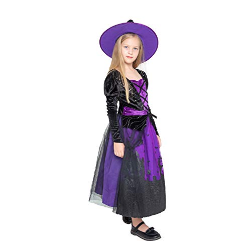 Wesprex Cauldron Witch Costume Set for Girls with Hat & Magic Wand (Medium)