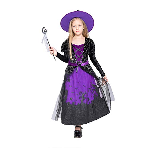 Wesprex Cauldron Witch Costume Set for Girls with Hat & Magic Wand (Medium)