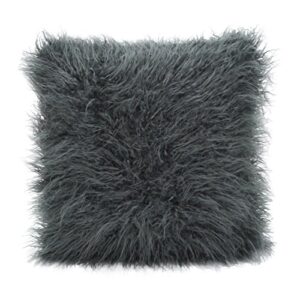 saro lifestyle mongolian faux fur poly filled throw pillow, 22 in, slate