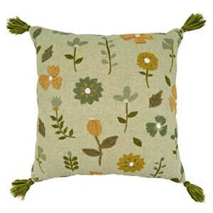 saro lifestyle embroidered floral throw pillow, 20" cover only, green