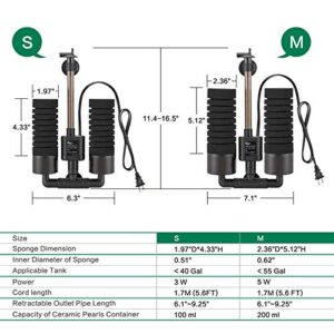 AQQA Aquarium Electric Power Sponge Filter,3W/5W Silence Submersible Foam Filter,Sponges Bio Ceramic Media Balls Double Filter for Saltwater Freshwater Fish Tank (S)