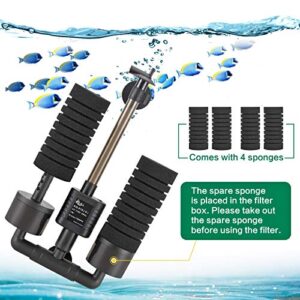 AQQA Aquarium Electric Power Sponge Filter,3W/5W Silence Submersible Foam Filter,Sponges Bio Ceramic Media Balls Double Filter for Saltwater Freshwater Fish Tank (S)