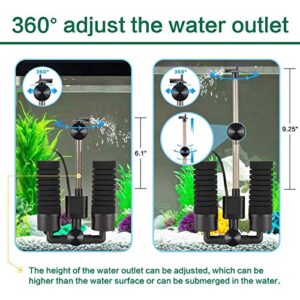 AQQA Aquarium Electric Power Sponge Filter,3W/5W Silence Submersible Foam Filter,Sponges Bio Ceramic Media Balls Double Filter for Saltwater Freshwater Fish Tank (S)