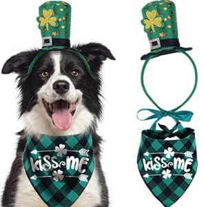 st patrick's day hat for dogs and buffalo plaid st. patty's green dog bandana