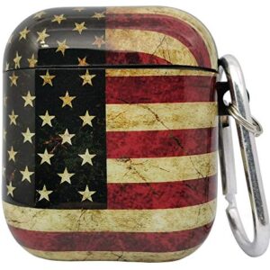 KUXEEN Case Cover Compatible with Airpods, 3 in 1 Cute Hard Airpods Accessories Protective Case Portable & Shockproof Cover Case Portable for Airpods 2 & 1 Women Girls Men (American Flag)