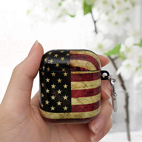 KUXEEN Case Cover Compatible with Airpods, 3 in 1 Cute Hard Airpods Accessories Protective Case Portable & Shockproof Cover Case Portable for Airpods 2 & 1 Women Girls Men (American Flag)