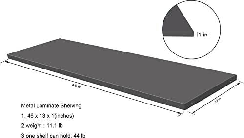HOMSPARK 1-Piece Metal Laminate Shelving with 4 Screws, 46”X13”X1” Suitable for Storage Shed Cabinet, Volume - Weight of 44 lb, Easy to Assemble or Disassemble (Color:Black)
