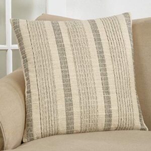 Saro Lifestyle Alexandria Collection Woven Striped Poly Filled Throw Pillow, 22", Ivory