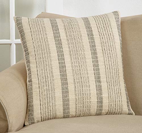 Saro Lifestyle Alexandria Collection Woven Striped Poly Filled Throw Pillow, 22", Ivory