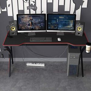 SogesGame Ergonomic Gaming Desk 63inches K Shaped Computer Gaming Desk with XL Mouse Pad Computer Desk,Cup Holder & Headphone Hook, LJ-1909-160all-S8-US