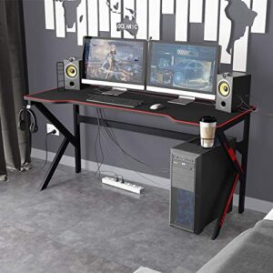 SogesGame Ergonomic Gaming Desk 63inches K Shaped Computer Gaming Desk with XL Mouse Pad Computer Desk,Cup Holder & Headphone Hook, LJ-1909-160all-S8-US